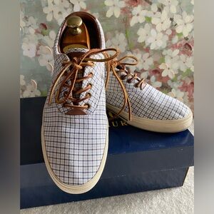 Polo Ralph Lauren Vaughn Shoes Mens 12D Leather Canvas Plaid Casual Sneaker
